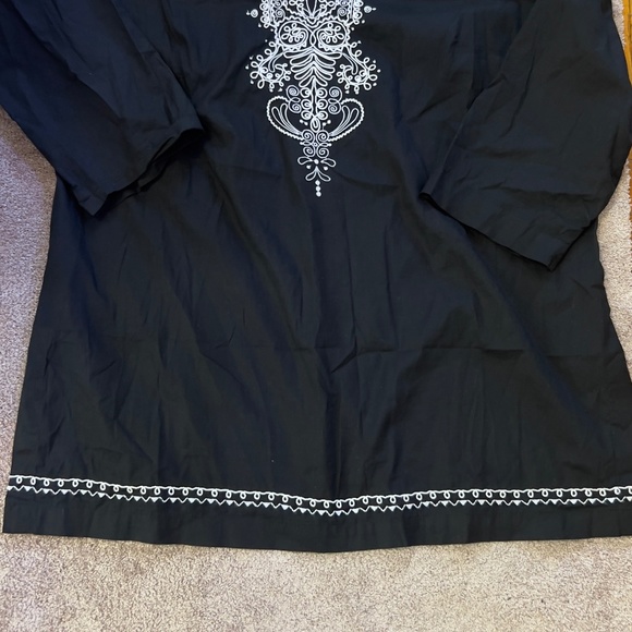 Women's Tunic Top Large Black and White | 100% Cotton | Three Quarter Sleeves - Picture 3 of 5